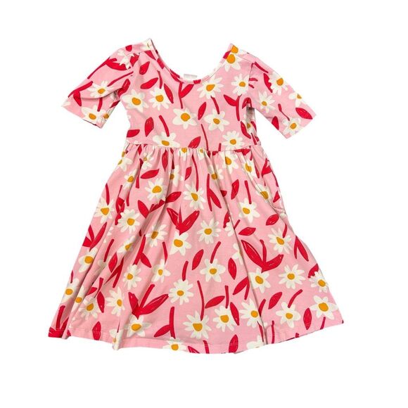 Hanna Andersson Dress Girls 6 Pink Red Floral Twirl Skater Floral Cotton Stretch - Picture 12 of 12